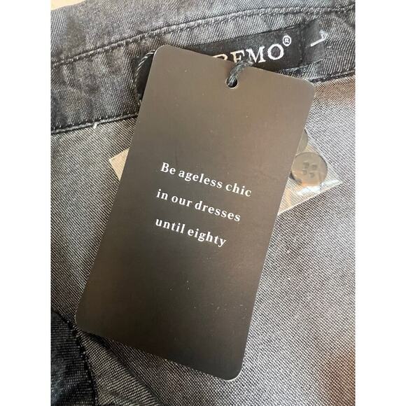 NWT Zilcremo Denim Shirt Dress, Short Sleeve, Button Up, Tunic, Distressed, Gray - Picture 3 of 8